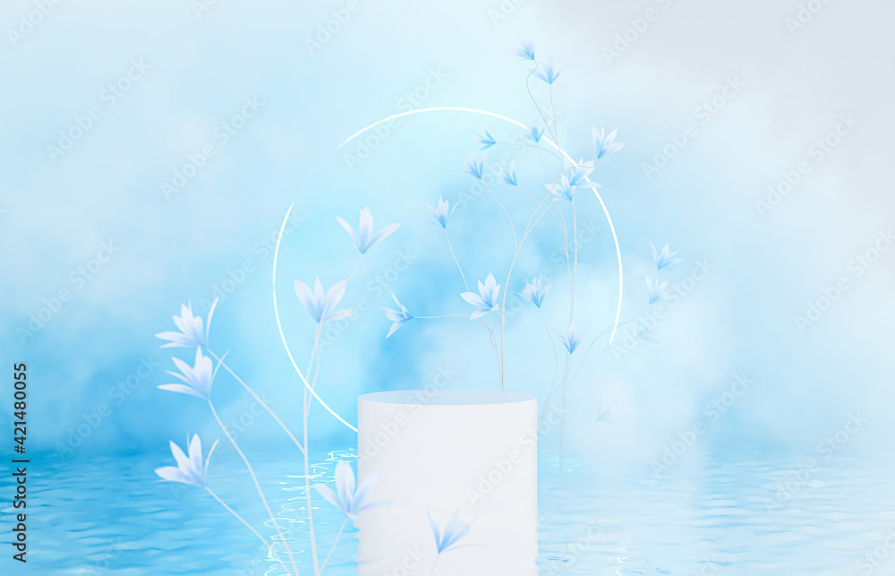 Aufkleber natural beauty podium backdrop for product display with spring flower. 3d rendering.