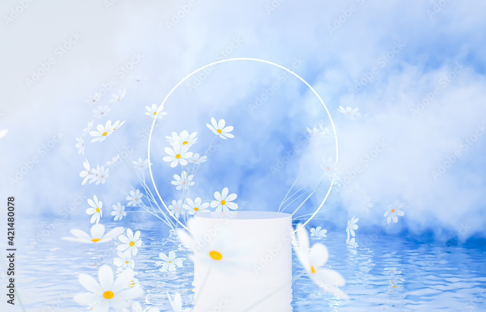 Aufkleber natural beauty podium backdrop for product display with spring flower. 3d rendering.