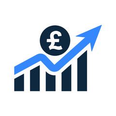 Graph, statistics, pound growth icon. Simple vector on isolated white background.