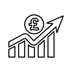 Graph, statistics, pound growth icon. Outline vector.