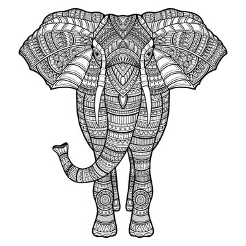doodle vector handdrawn elephant in black and white