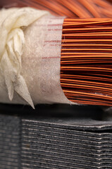 Stator of an electric motor. Close up of a winding of an electric motor.