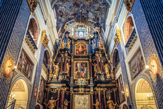 Swieta Lipka, Poland - August 23, 2017: Main altar of Most Holy Virgin Mary, Queen of Poland, Holy Linden sanctuary in Swieta Lipka village