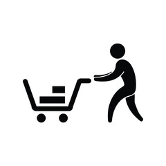 Customer shopping cart shipment icon. Simple black vector graphics.