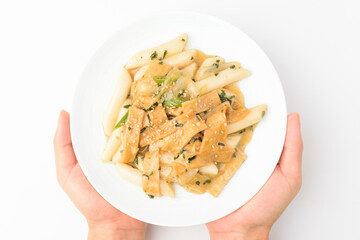 Soy Sauce Tteokbokki on White Background