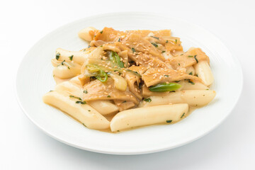 Soy Sauce Tteokbokki on White Background