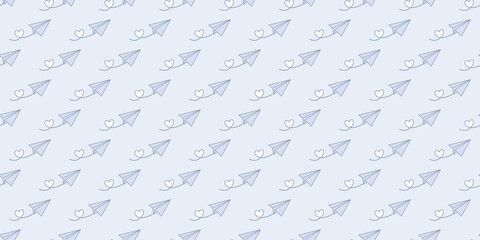 Blue paper plane seamless repeat pattern vector background