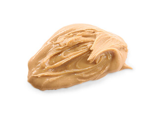 Delicious peanut butter isolated on white, top view