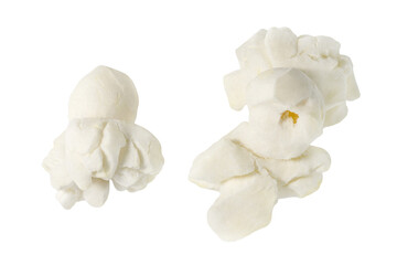 Obraz premium Popcorn, two open corn, isolated on white background with clipping path, element of packaging design.