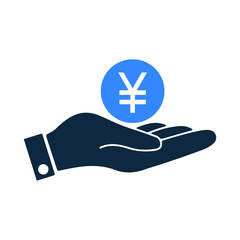 Hand, japan, Yen, currency icon. Glyph vector isolated on a white background.