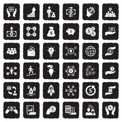Obraz premium Crowdfunding Icons. Grunge Black Flat Design. Vector Illustration.