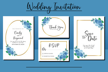 Wedding invitation frame set, floral watercolor hand drawn Rose Flower design Invitation Card Template