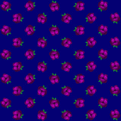 Fototapeta na wymiar Flowers seamless pattern on dark blue background