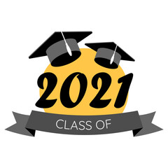 Class of 2021 with Graduation Cap. Flat design on transparent background.
