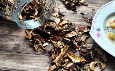 dried mushrooms on the table