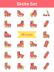 Red And Yellow Color Set of Skate Icon In Flat Style.