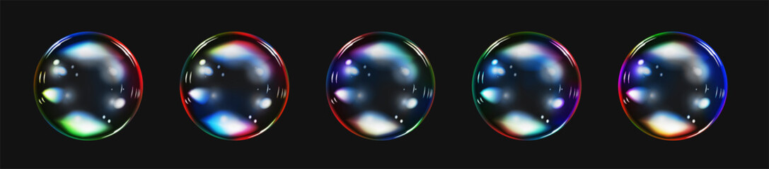 Bubble soap. Vector set on black background
