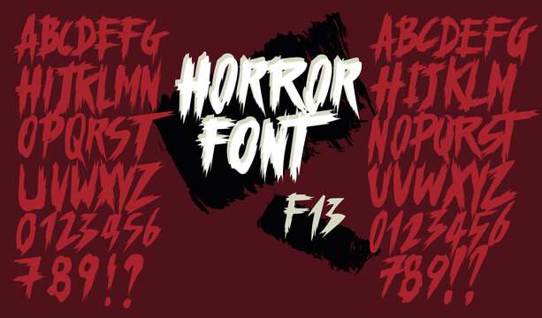 Horror font  -  handwritten  vector eps10 alphabet .  Alphabets and numbers letters design. 