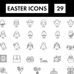 Linear Style Set Of Easter Icon Or Symbol.