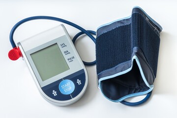 Blood pressure monitor with blank screen isolated on white