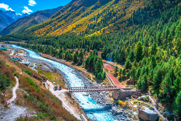 Serene Landscape of Baspa river valley near Chitkul village in Kinnaur district of Himachal...