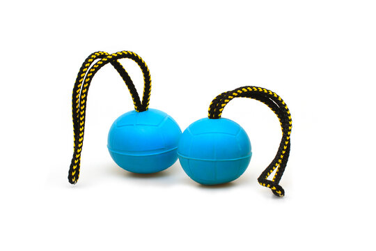 two blue balls for play with dog