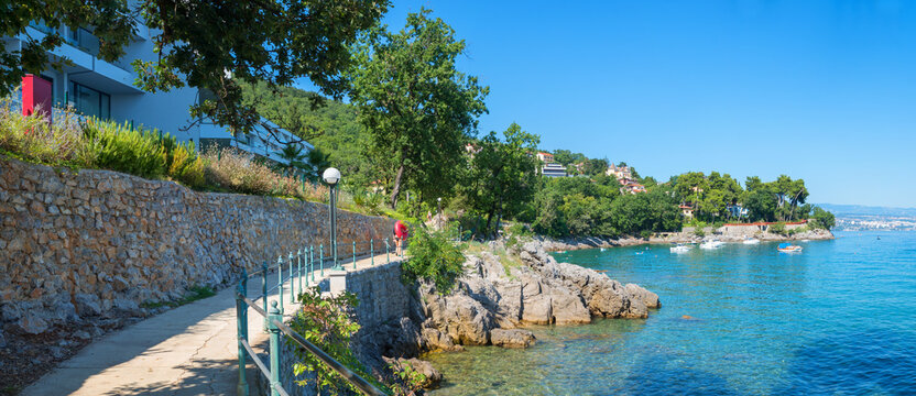 seaside promenade near Opatija, Kvarver Bucht, croatian landscape