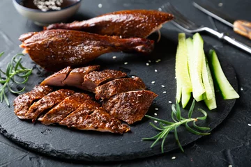 Peel and stick wall murals Beijing Peking duck with sauce on a dark table