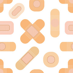 Seamless pattern with medical plasters. Medical patch pattern. Flat vector illustration