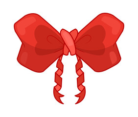 Decorative red bow with ribbon.  bow for page decor isolated. Girl bows on hair or gifts decorating. Isolated  on white background