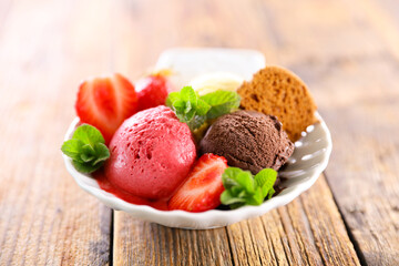 bowl of ice cream and strawberry