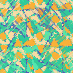 Fototapeta na wymiar Urban seamless abstract pattern with colorful chaotic shapes and dots