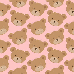 Teddy Bear Seamless Pattern Background, Happy cute bear, Cartoon Panda Bears Vector illustration for kids forest background with dots