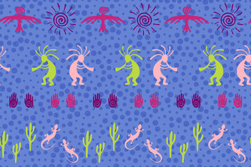 Obraz premium Mythical, design with dancing god music spirit, wild nature, spiral signs.