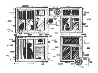 Windows house sketch raster illustration