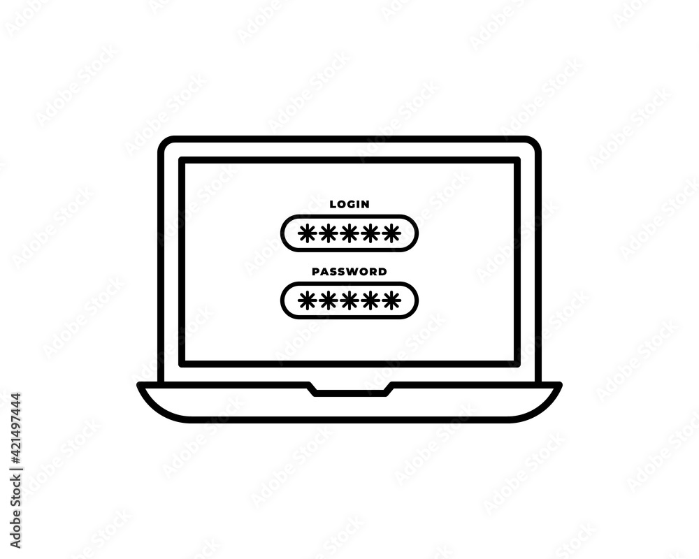 Poster black laptop with password notification and lock icon isolated. concept of security, personal access
