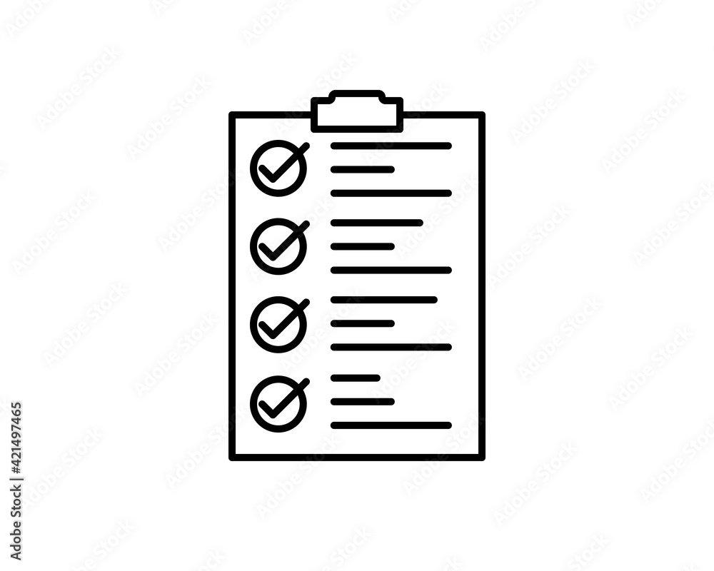 Poster clipboard checklist or clipboard survey form line art vector icon for apps and websites