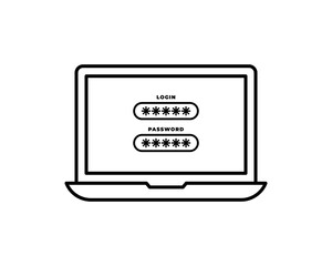 Black Laptop with password notification and lock icon isolated. Concept of security, personal access, user authorization, login form. Vector Illustration