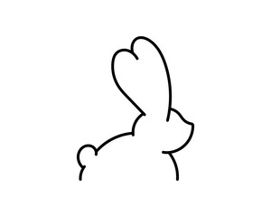 Vector icon with silhouette of rabbit. White bunny with black contour isolated on white background. Easter bunny. Flat design.