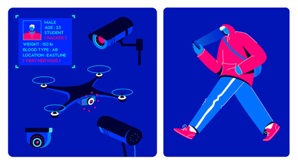 Public security system scene set. Video surveillance equipment