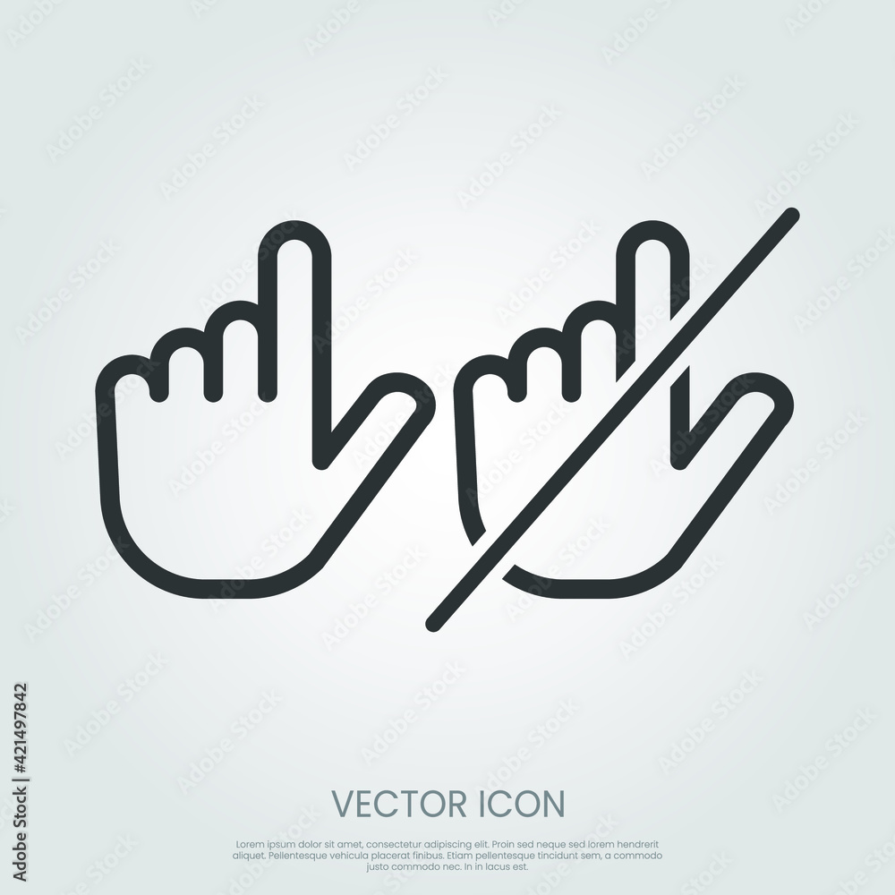 Poster do not touch hand icon. isolated lined logotype design element. user manual standard symbol. eps10 v