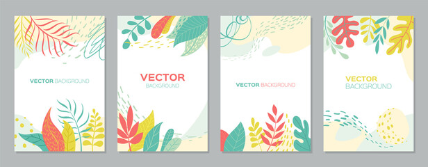 Set of abstract plants backgrounds with empty space for text, bright banners posters