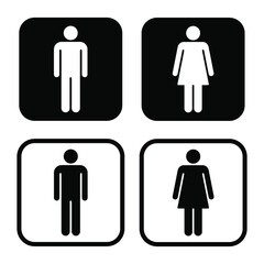 Man and woman avatar icon set. Male and female gender profile symbol. Men and women wc logo. Toilet and bathroom button sign. Vector Silhouette illustration image.