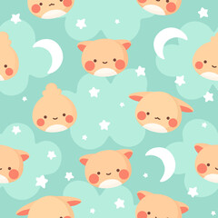 Kawaii japanese character pattern, cute pocket monster vector illustration, animal cartoon background
