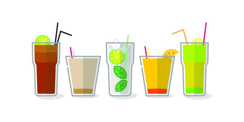 Vector illustration of alcohol drinks and glass on white background. Alcohol cocktails.