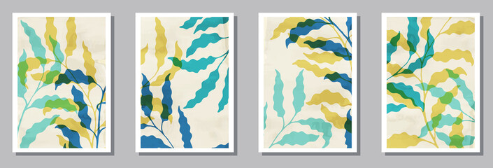 Floral interior prints collection. Spring branches with leaves.
