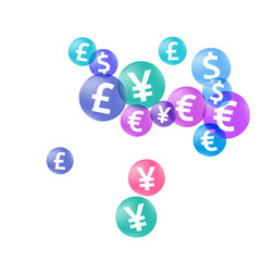 Euro dollar pound yen circle symbols scatter currency vector design. Marketing pattern. Currency