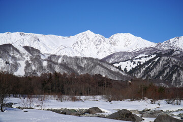 冬の白馬村と北アルプス