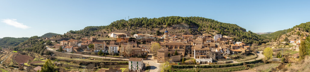Fototapeta na wymiar Panoramic view of Cabra de Mora, small medieval village in Teruel, Spain. 