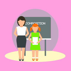 Vector illustration of school and pupils life. 